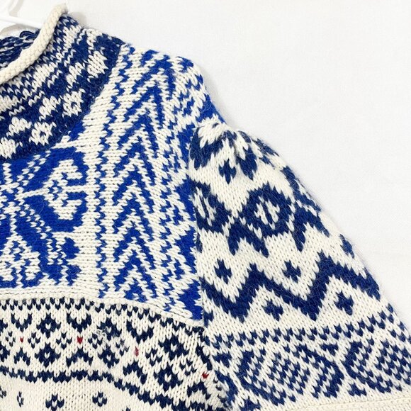 X Polo Ralph Lauren Women's Rolled Turtleneck Jumper White Blue Fair Isle - Picture 3 of 9
